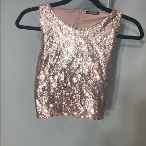 Rose gold sparkly top.